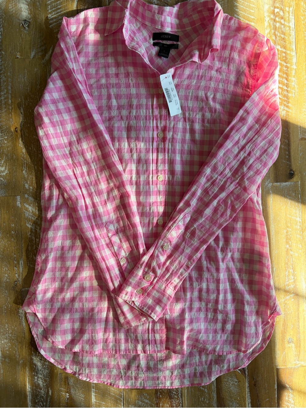 J. Crew Pink and White Gingham Button-Down Shirt size 0